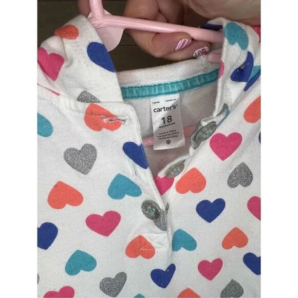 Carter’s hooded fleece romper with glitter hearts size 18 months - Picture 3 of 5